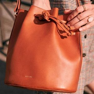 Sezane Farrow Leather Bag in Camel